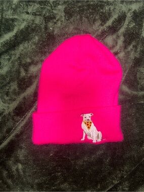 Hot Pink Embroidered Pitbull Pizza Beanie